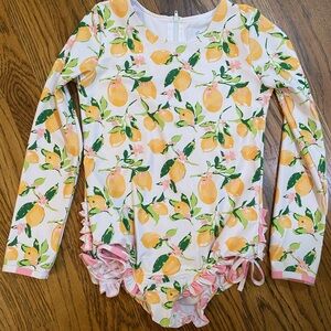 SweetHoney Yellow Lemon Print Long Sleeve Swim One-Piece